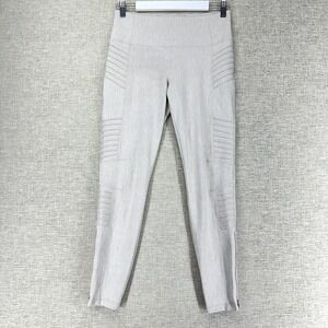 Athleta Leggings Womens M Beige Delancey Textured Moto Tight Ankle Zip Pocket